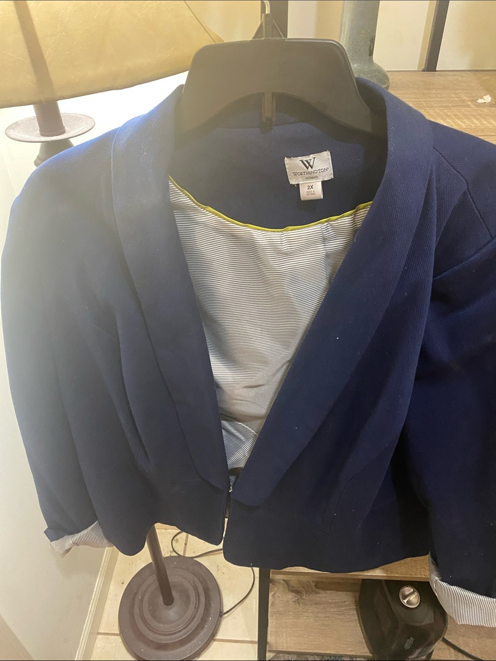 Worthington Dark Blue Open-Front Cropped Blazer